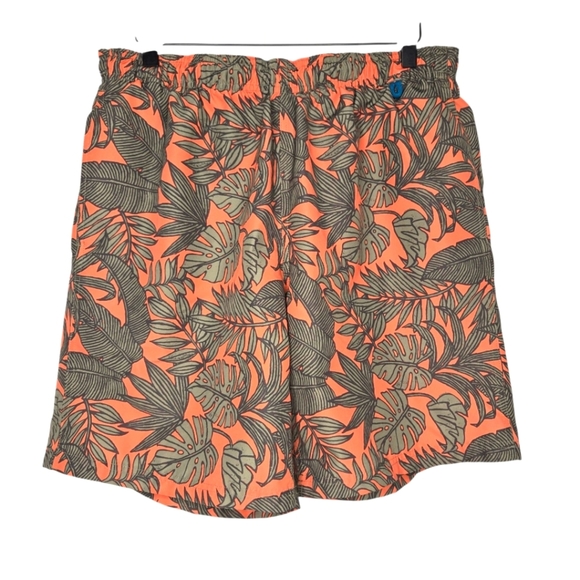 Eddie Bauer Mens 8" Orange Green Tropical Leaf Print Swim Trunks Size Large - Picture 1 of 6